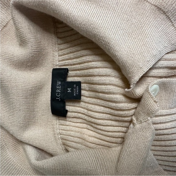 J. Crew Ruffle-Collar Ribbed Merino Wool Polo Sweater medium warm almond cream - Picture 7 of 7